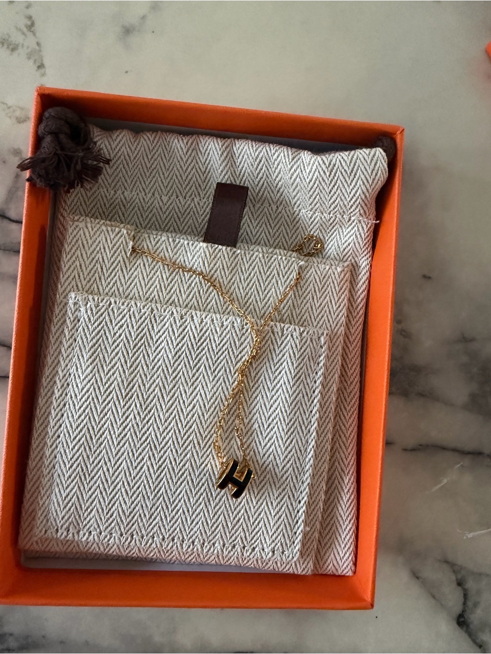Hermes Gold Chain Necklace with Black Pendant - Picture 3 of 6